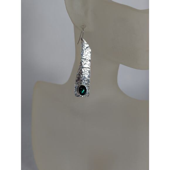 Sterling silver Paua shell cabochon bezel set French wire 2.25"X .50"Dangle OOAK - Picture 4 of 10